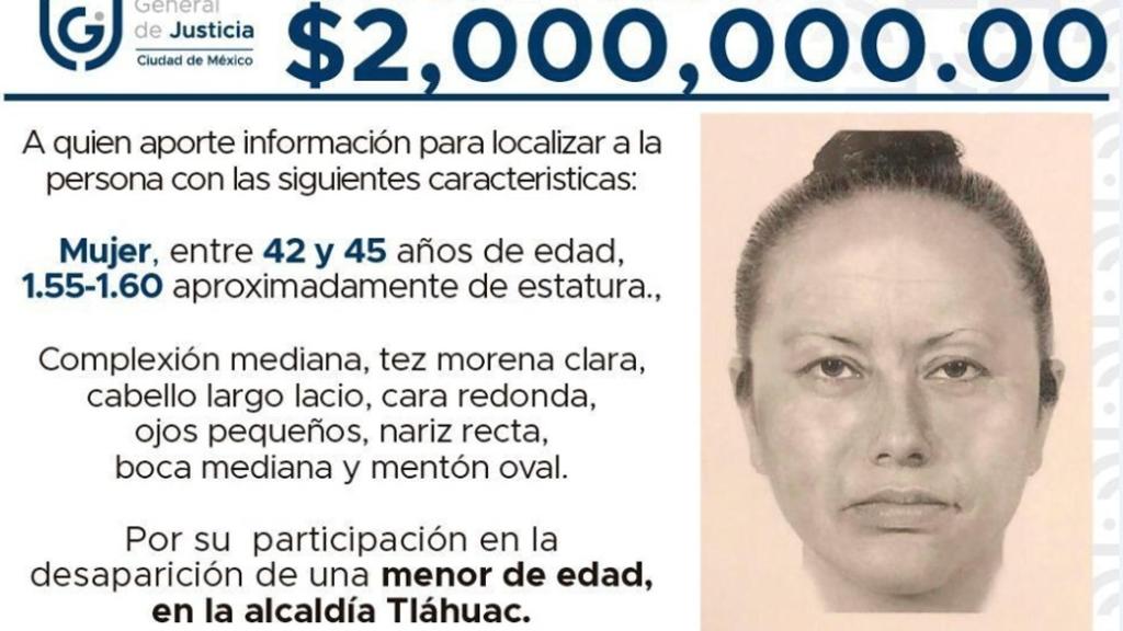 Retrato robot de la mujer que sustrajo y asesinó a la pequeña Fátima.