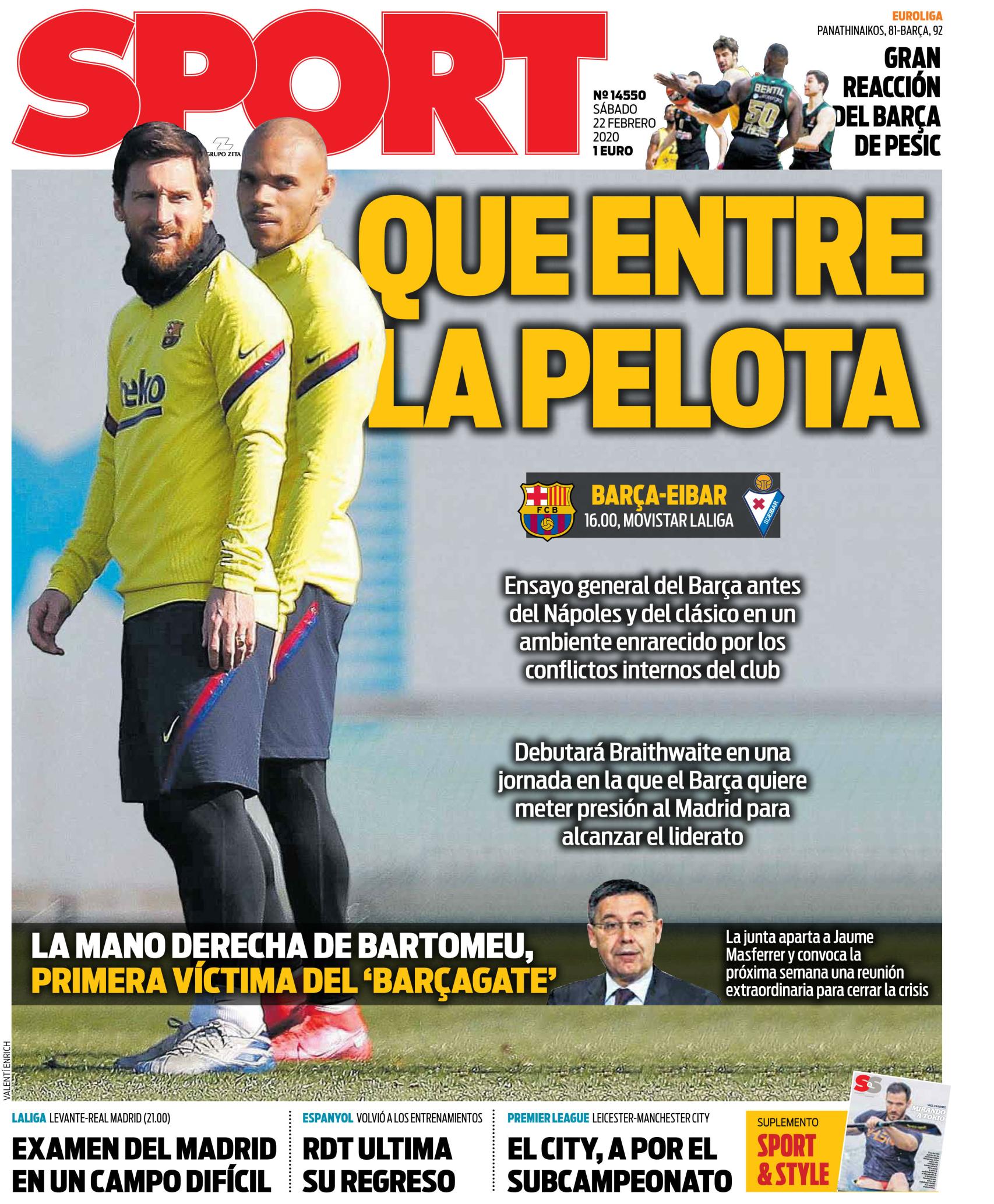 Portada Sport (22/02/2020)