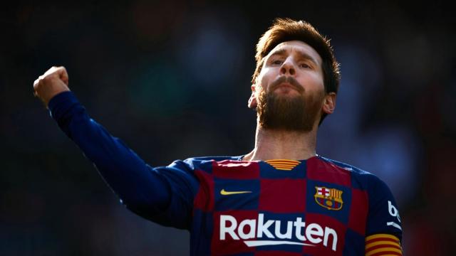 Leo Messi celebra un gol con el Barcelona