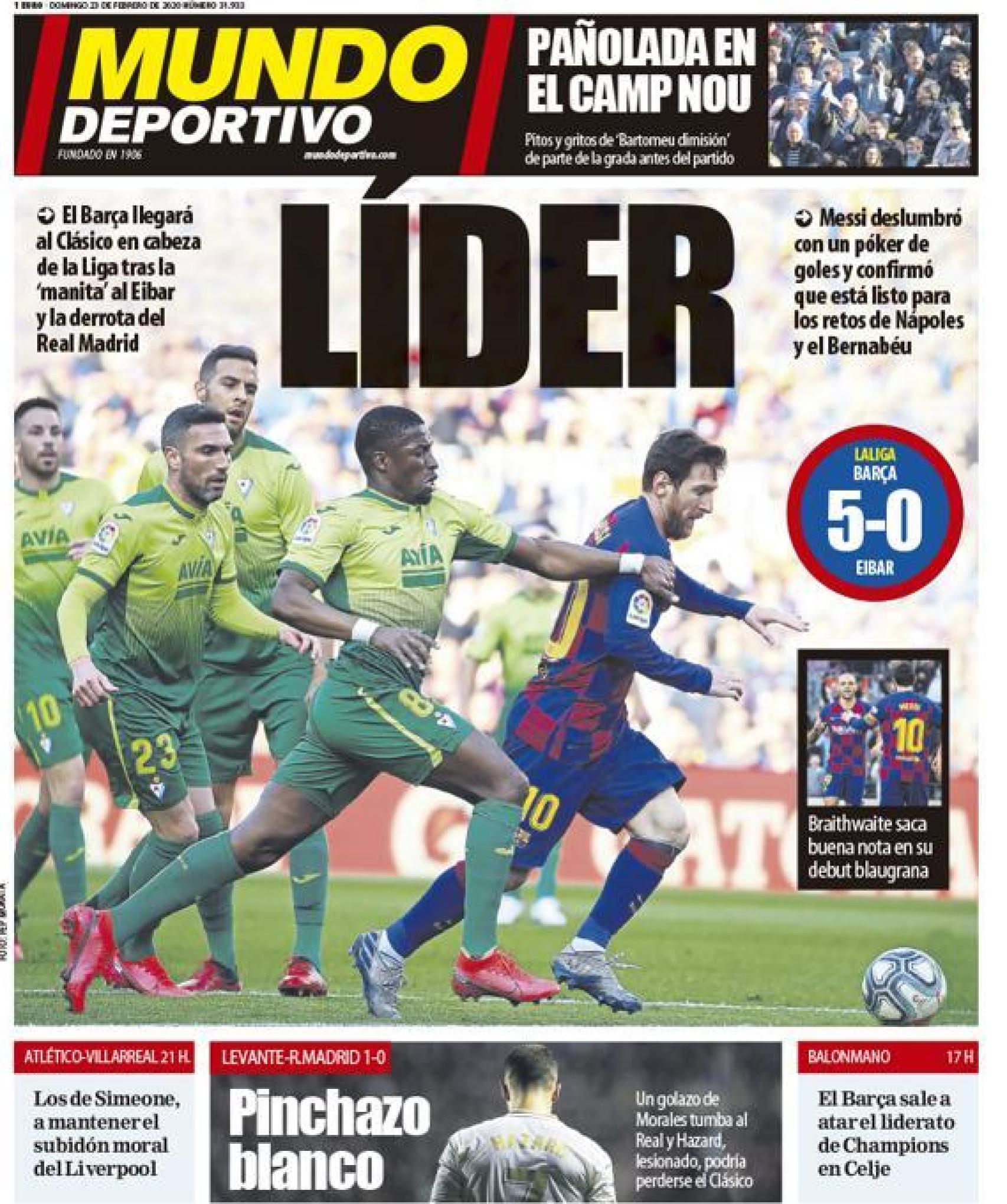 La portada del diario Mundo Deportivo (23/02/2020)