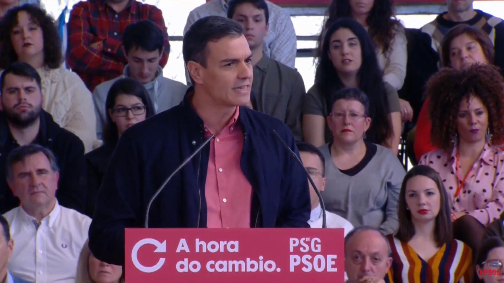 Pedro sánchez, durante el mitin de presentación de Gonzalo Caballero como candidato a la Xunta de Galicia.