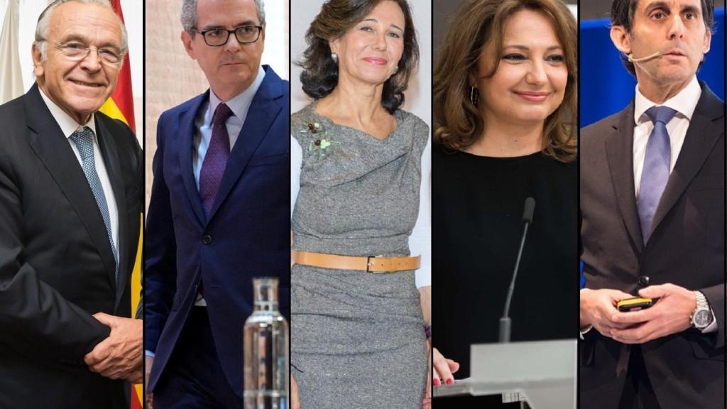 Isidro Fainé, presidente de la Fundación La Caixa; Pablo Isla, presidente de Inditex; Ana Botín, presidenta del Santander; Marta Álvarez, presidenta de El Corte Inglés y José María Álvarez-Pallete, presidente de Telefónica.