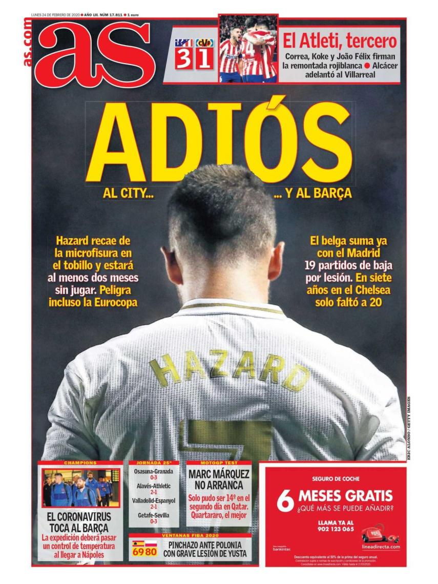 La portada del diario AS (24/02/2020)