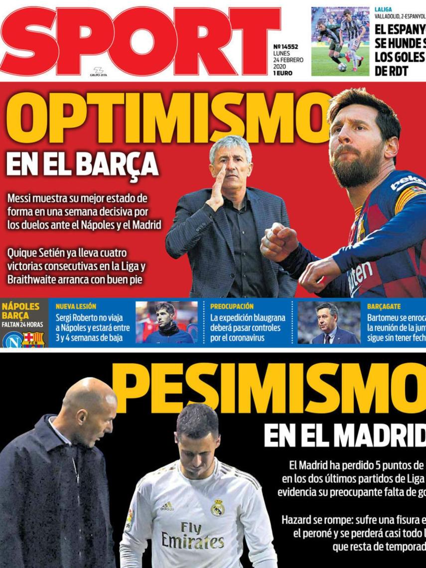 La portada del diario Sport (24/02/2020)