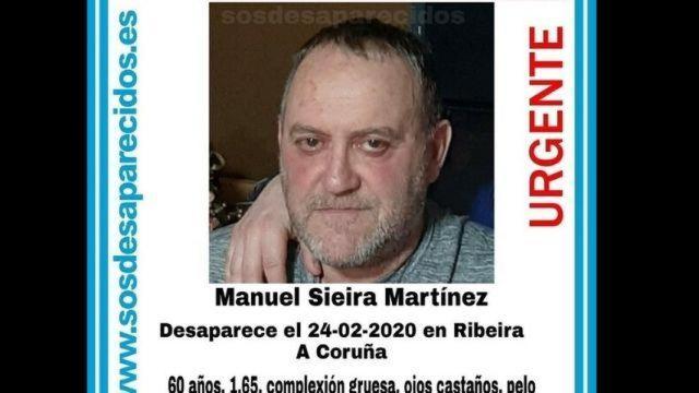 Manuel Sieira Martínez, hombre de 60 años desaparecido en Ribeira