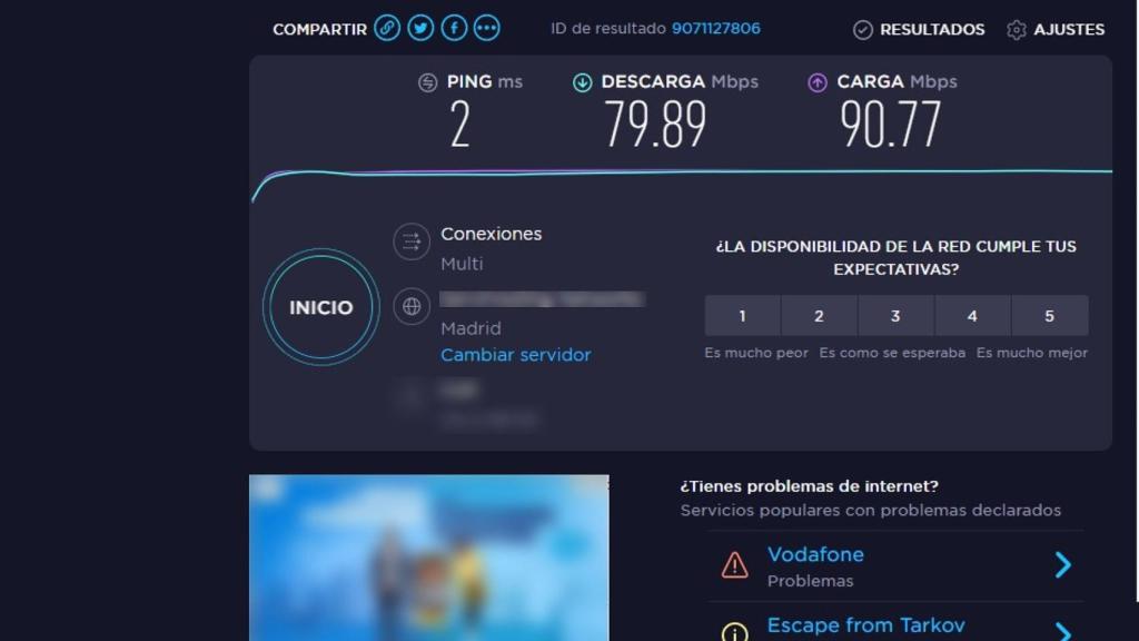 Test de velocidad en Speedtest.