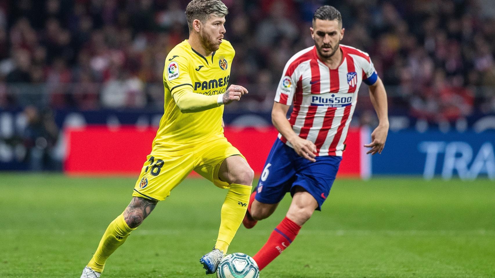 Alberto Moreno, durante el partido del Villarreal ante el Atlético de Madrid