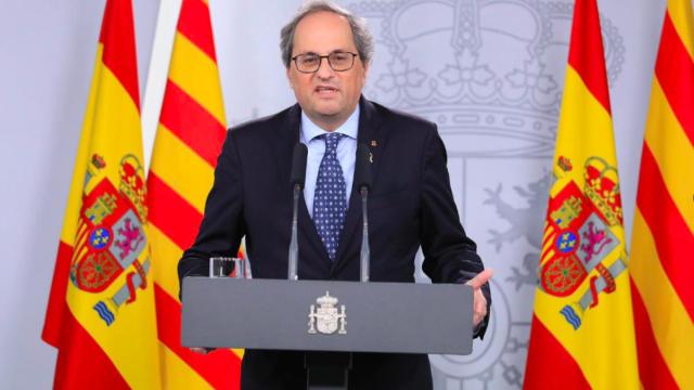 Torra en la Moncloa tras la mesa de negociación.