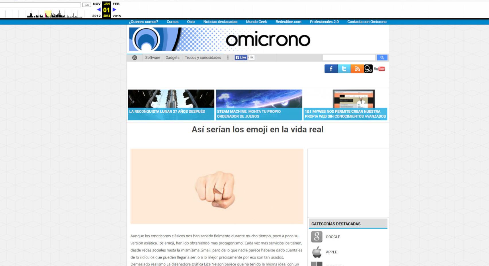 Página de Omicrono en 2014, almacenada en Internet Archive