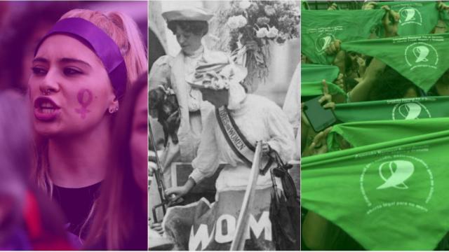 El morado, el blanco y le verde, tres colores feministas.