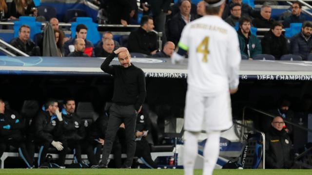 Pep Guardiola, en el Santiago Bernabéu