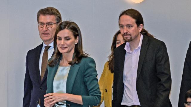 La Reina Leticia y el vicepresidente Pablo Iglesias, en el primer acto oficial que compartieron.