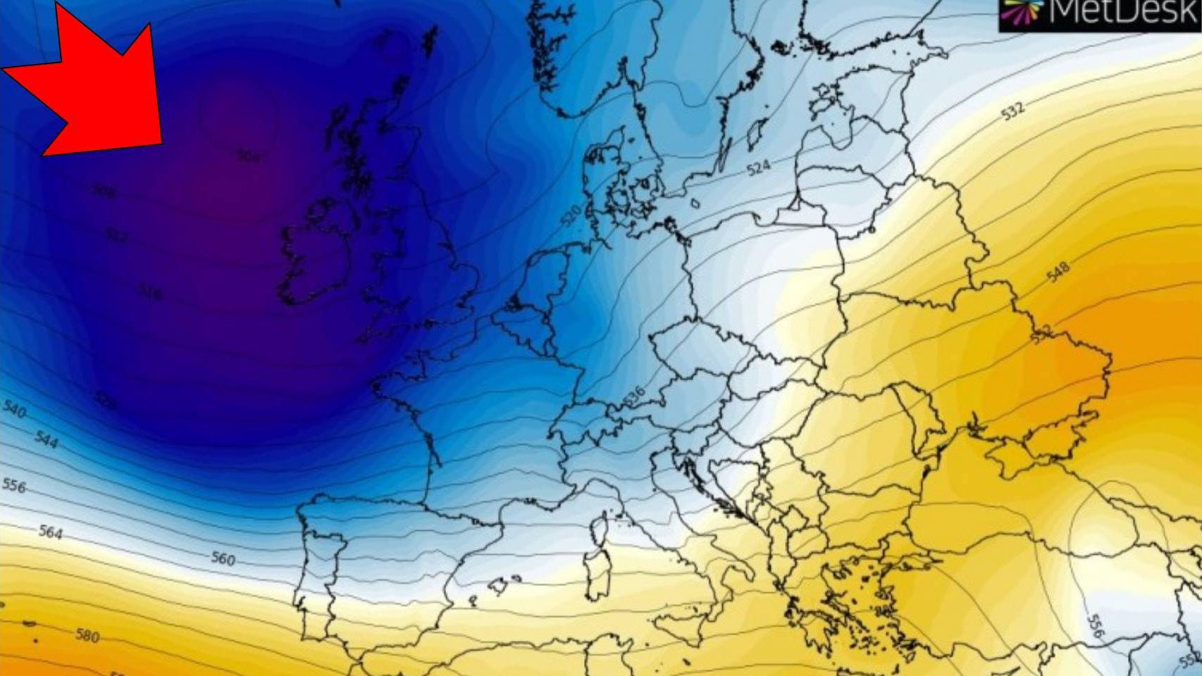 La borrasca atlántica Karine posicionándose de cara al 02/03 en el modelo de severe-weather.eu.