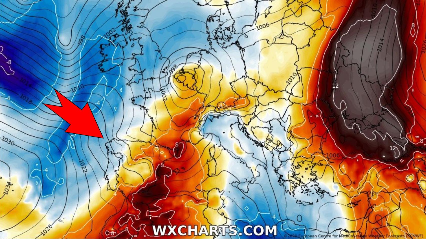 La llegada del nuevo frente frío por el noroeste. Severe-weather-eu.