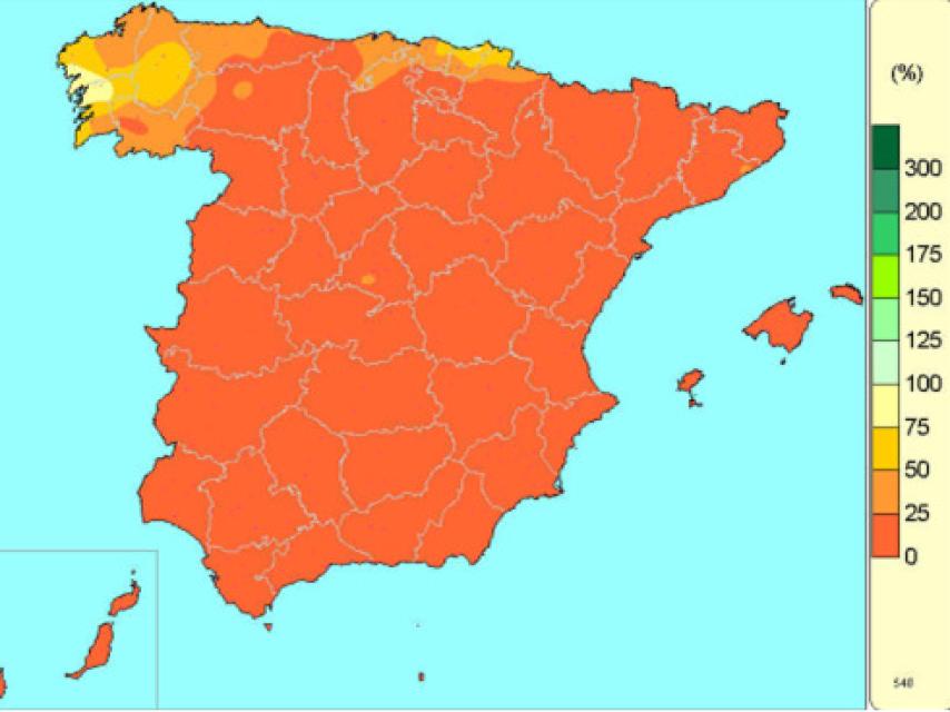 Porcentaje de la precipitación acumulada respecto al valor normal en febrero de 2020.