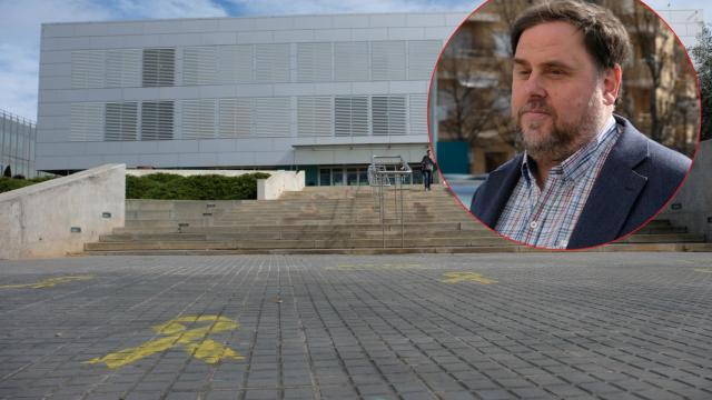 Oriol Junqueras y el campus de Manresa de la Universidad de Vic en el que dará clases.