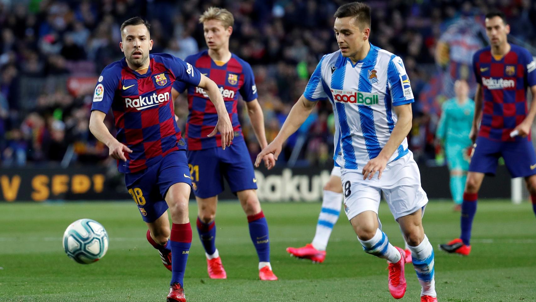 Jordi Alba, en un momento del partido ante la Real Sociedad