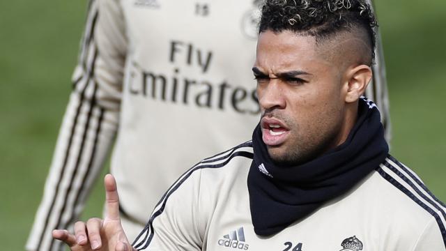 Mariano Díaz, en un entrenamiento del Real Madrid