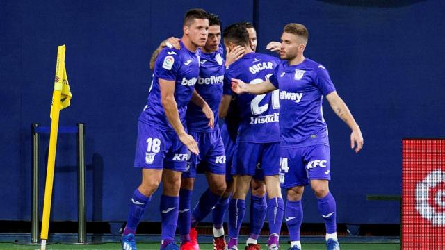 Los jugadores del Leganés celebran uno de los tantos del partido