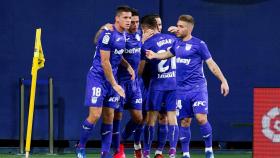 Los jugadores del Leganés celebran uno de los tantos del partido