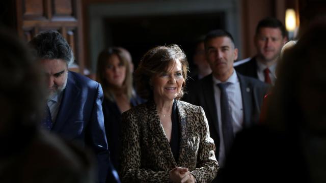 La vicepresidenta Carmen Calvo en el acto de hoy.