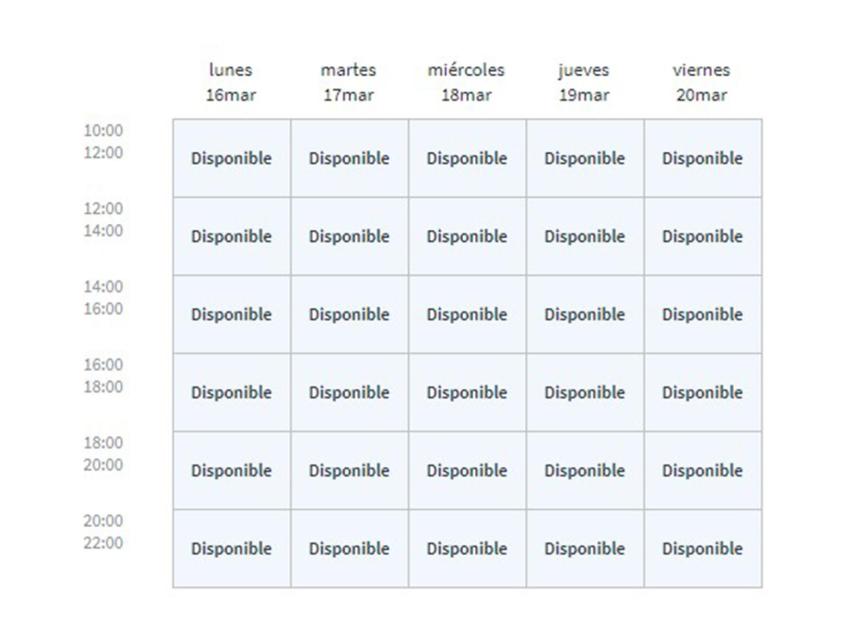 Ejemplo de horarios en una tabla.