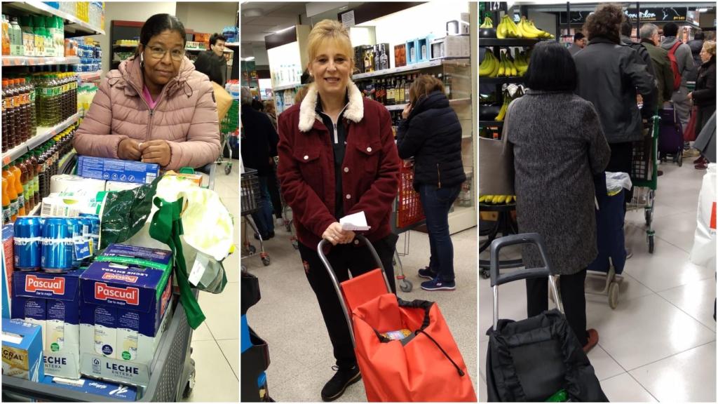 Marisela y Eva, en el supermercado, comprando por lo que pueda pasar.