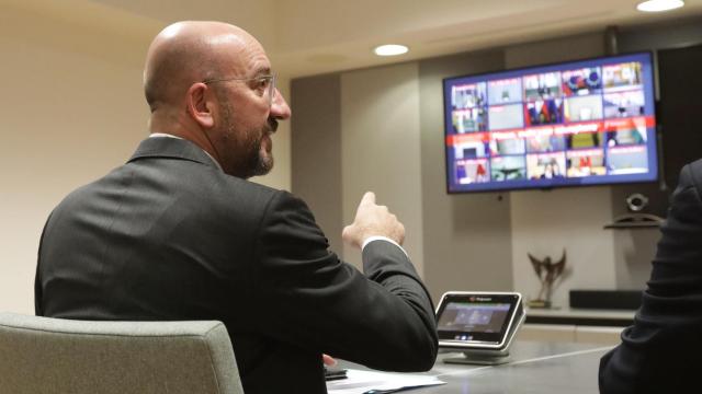 El presidente del Consejo Europeo, Charles Michel, durante la videoconferencia sobre el coronavirus de este martes