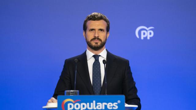 Pablo Casado durante la rueda de prensa.