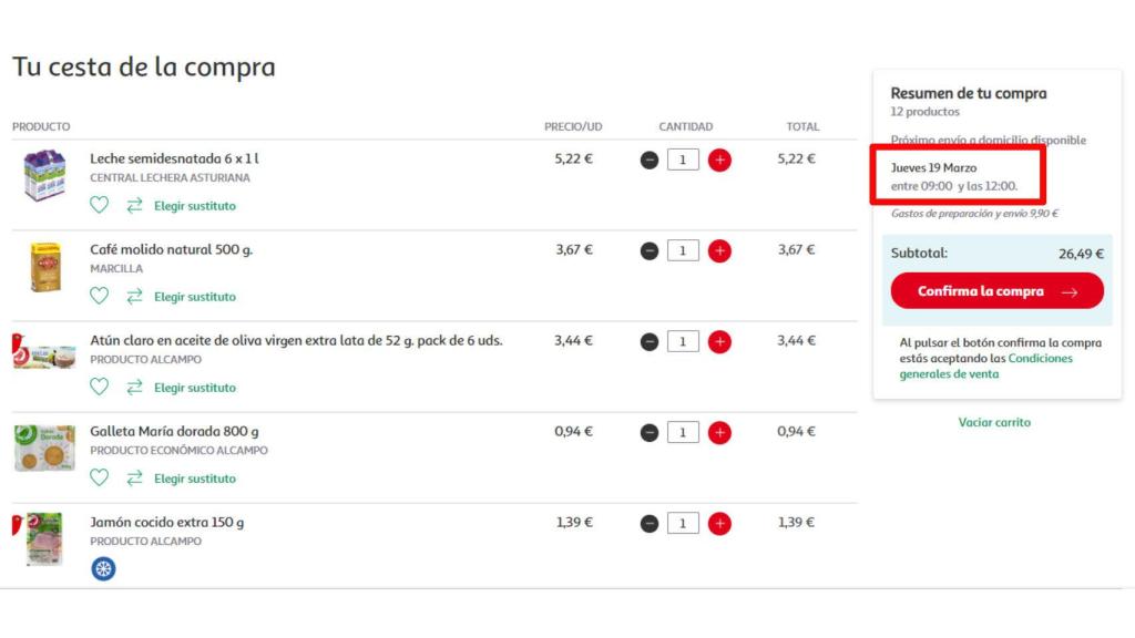 El pedido de Alcampo llegaría el 19 de marzo.