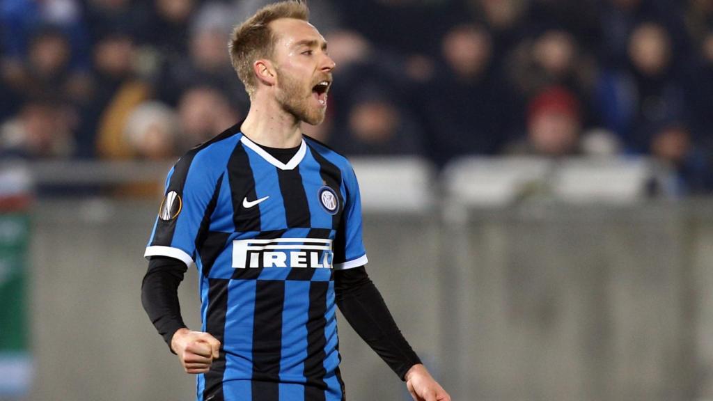 Christian Eriksen celebra su gol ante el Ludogorets con el Inter en la Europa League