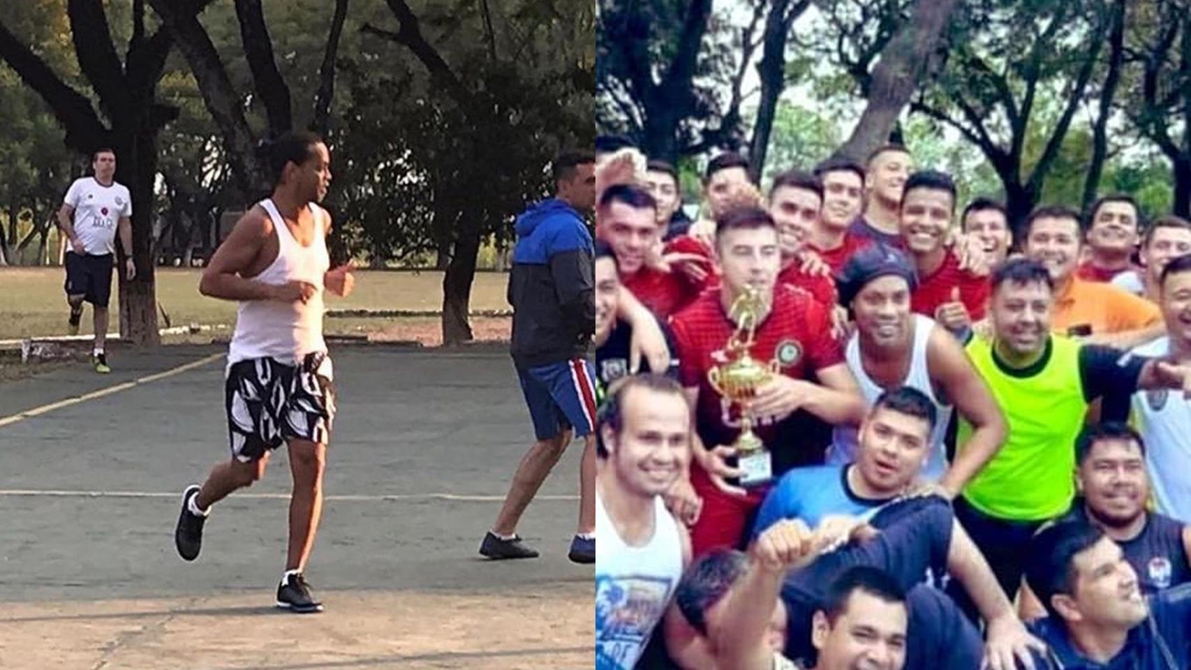 Ronaldinho, en el torneo de fútbol de la prisión de Paraguay