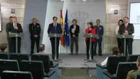 Fernando Grande-Marlaska (Interior), Salvador Illa (Sanidad), Margarita Robles (Defensa) y José Luis Ábalos (Transportes), en una rueda de prensa.