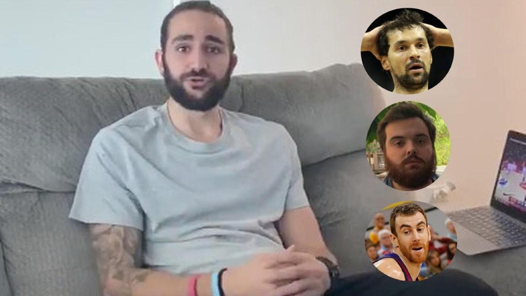 Ricky Rubio (izquierda); Sergio Llull, Ibai Llanos y Víctor Claves (de arriba a abajo)