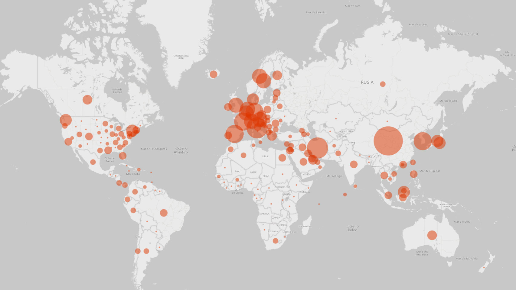 Mapa de Microsoft de la expansión del COVID-19