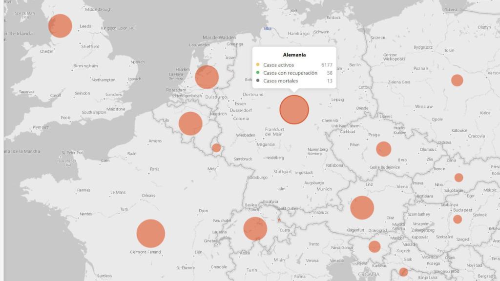 El mapa permite ver la gravedad del coronavirus en cada país de manera gráfica