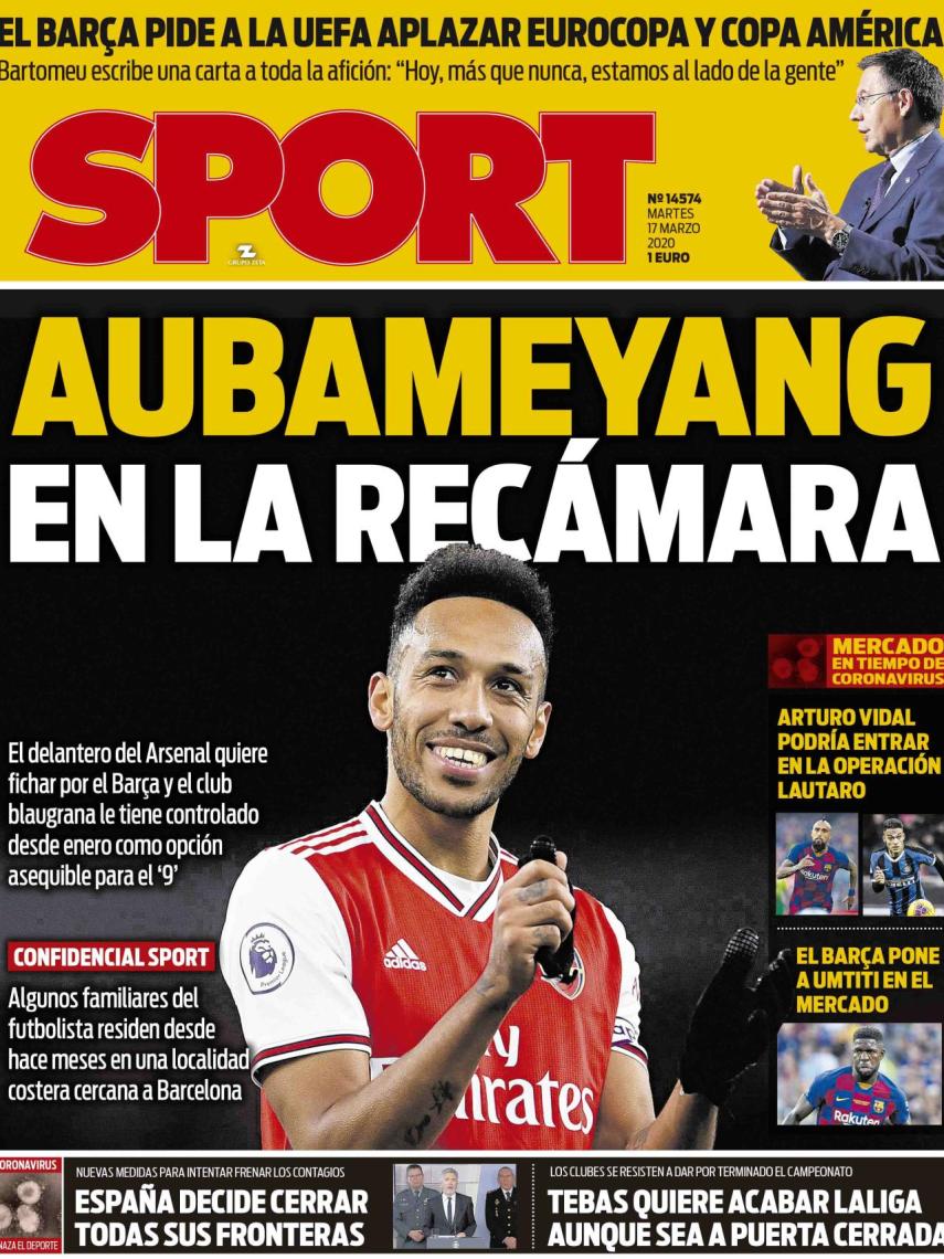 La portada del diario Sport (17/03/2020)