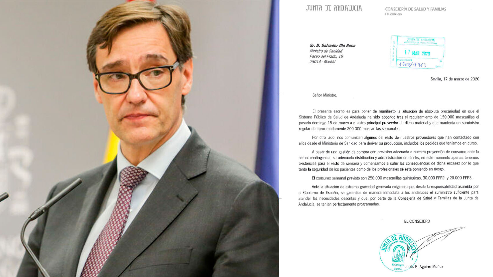 El ministro Illa ya ha recibido esta carta del Gobierno de Andalucía.