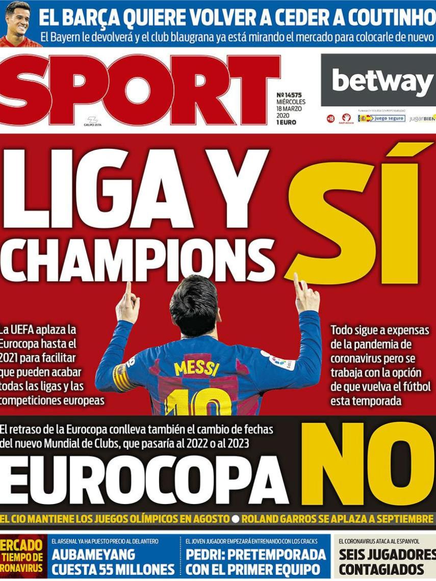 La portada del diario Sport (18/03/2020)