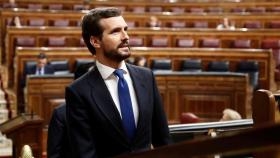 Pablo Casado durante el pleno sobre el estado de alarma en el Congreso.