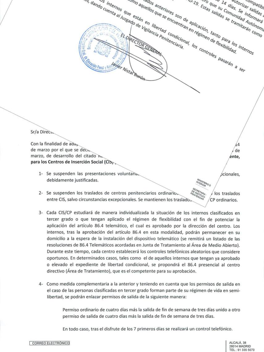 Circular de Instituciones Penitenciarias del miércoles.