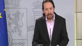 Pablo Iglesias, durante la comparecencia en Moncloa este jueves.