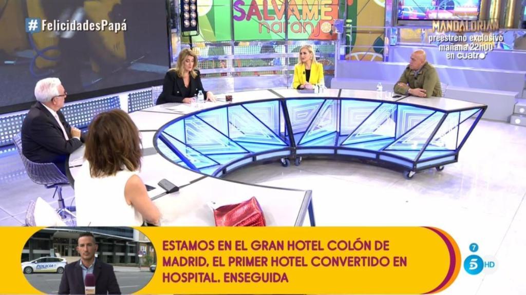 Colaboradores en el programa 'Sálvame' hablando sobre coronavirus.