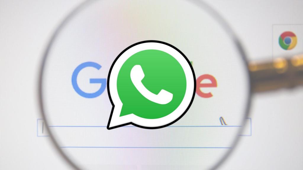 Montaje con el logo de WhatsApp sobre la búsqueda de Google.