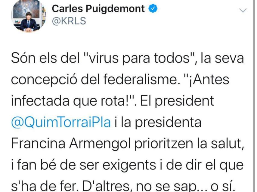 Tuit de Carles Puigdemont