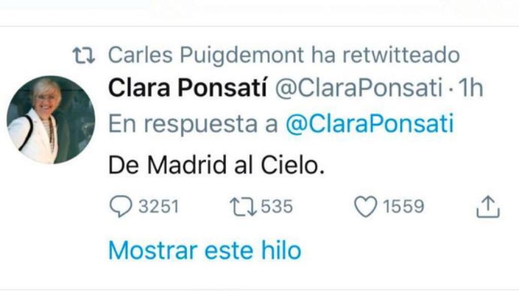 Tuit de Clara Ponsatí