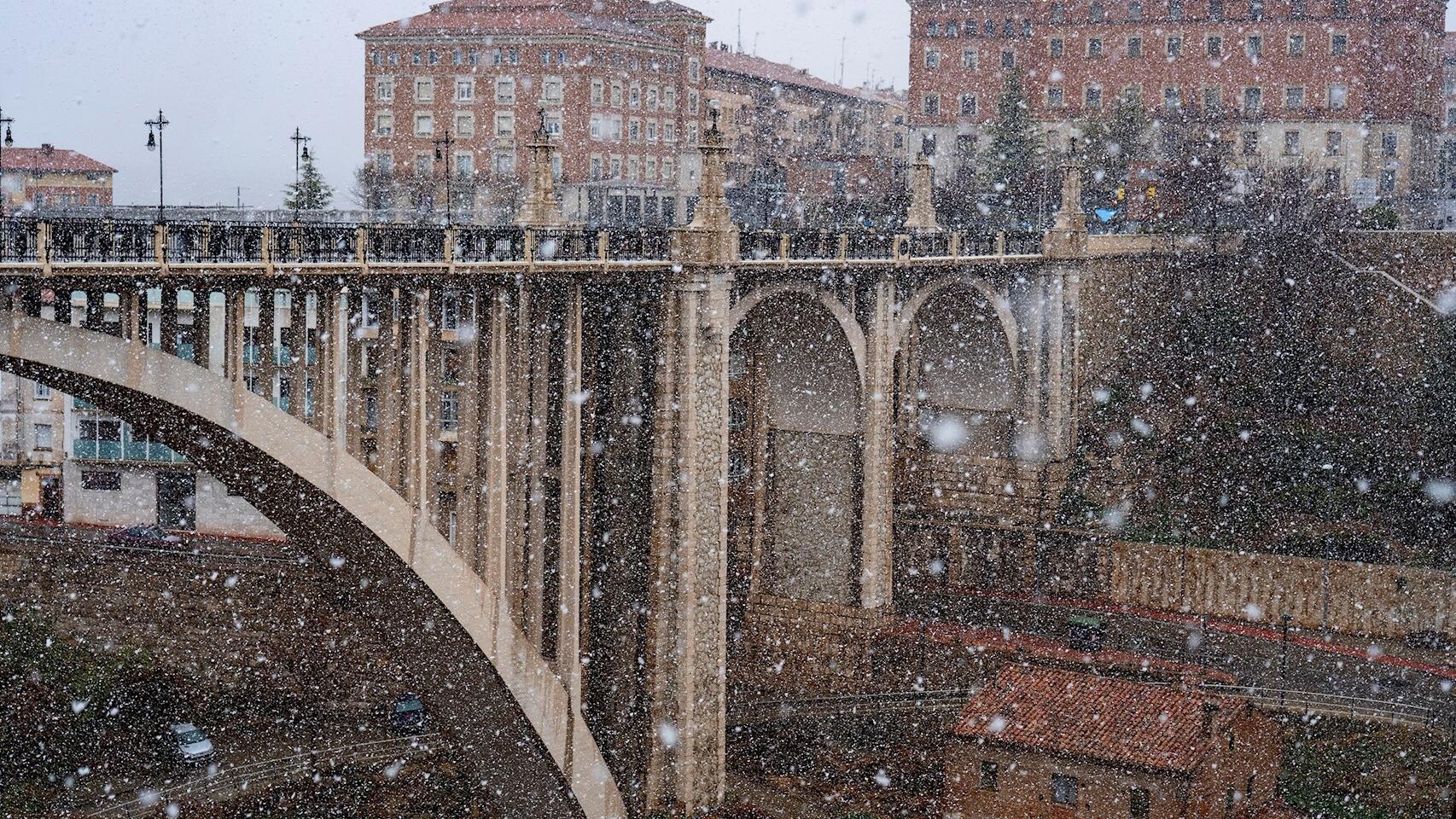 Nevadas en Teruel durante la primera DANA de marzo. EFE/Antonio García.