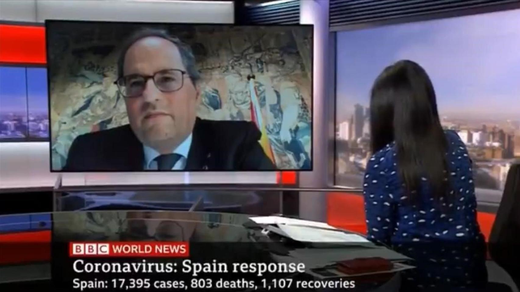 Un momento de la entrevista de la BBC a Quim Torra.