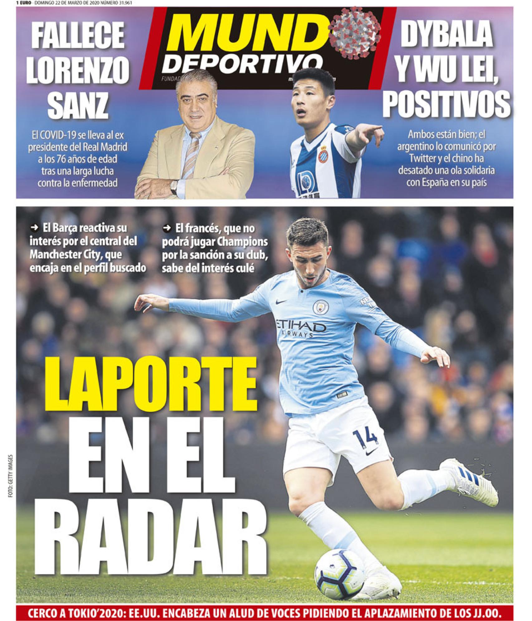 La portada del diario Mundo Deportivo (22/03/2020)