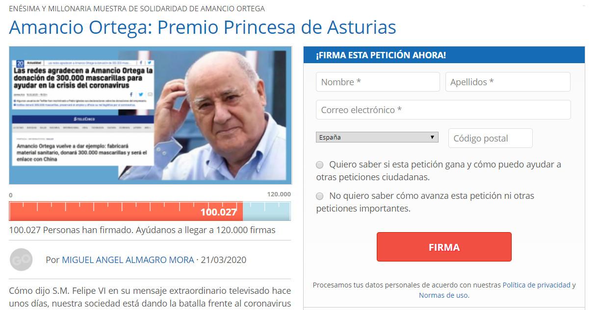 La petición ya lleva 100.000 firmas